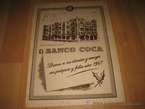Werbekataloge: EL BANCO COCA FELICITA EL A&Ntilde;O 1957 A SUS CLIENTES    PUBLICIDAD  HOJA DE REVISTA 1957