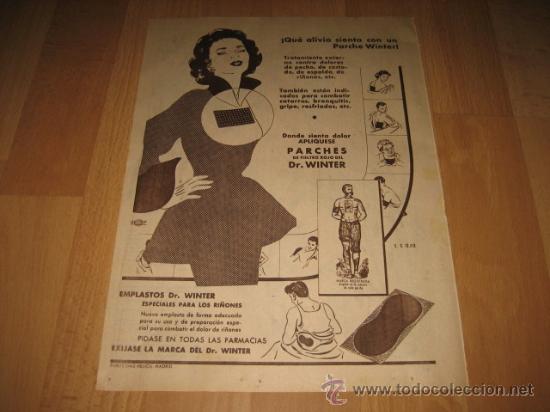 Cat&aacute;logos publicit&aacute;rios: PARCHES DR.WINTER  PUBLICIDAD  HOJA DE REVISTA 1957