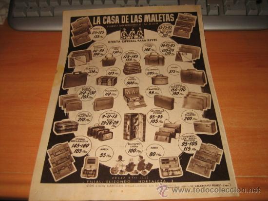 Cat&aacute;logos publicit&aacute;rios: LA CASA DE LAS MALETAS    PUBLICIDAD  HOJA DE REVISTA 1957