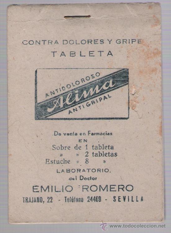 Werbekataloge: Peque&ntilde;a libreta de notas.Publicidad de Antidoloroso Alima.Laboratorios del Doctor Romero - Sevilla