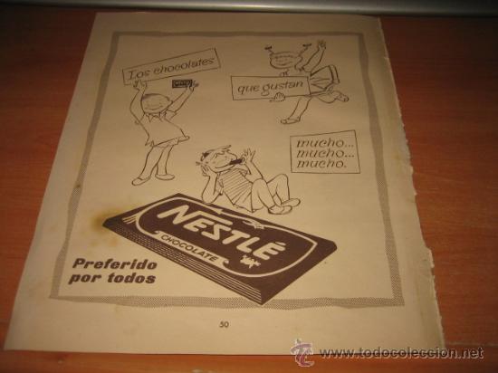 Cat&aacute;logos publicit&aacute;rios: PUBLICIDAD DE CHOCOLATES NESTLE  HOJA DE UN ALBUM DE CROMOS