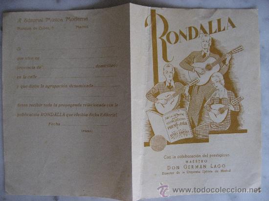 Werbekataloge: ANTIGUO DIPTICO PEDIDO DE EDITORIAL MUSICA MODERNA.RONDALLA.