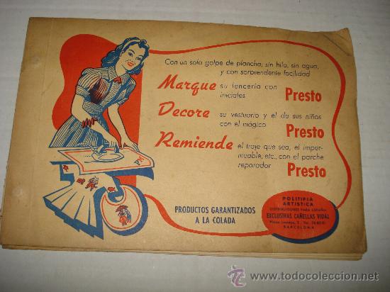 Cat&aacute;logos publicitarios: Antiguo Catalogo de Productos MAGIC TRANSFER Politipia Para Grabar en Ropa EXCLUSIVAS CA&Ntilde;ELLAS.1950