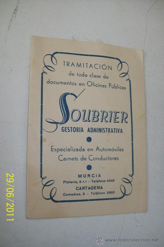 Werbekataloge: SOUBRIER,GEST. ADMINISTRATIVA, ESPECIALIDAD EN AUTOM&Oacute;VILES, CARNETS DE CONDUCTORES-MURCIA-CARTAGENA