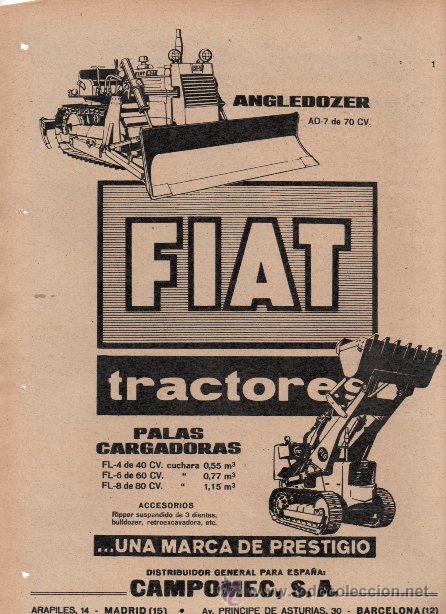Cataloghi pubblicitari: PUBLICIDAD ANTIGUA. MAQUINARIA. TRACTORES FIAT. 1965.