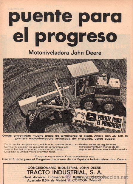 Cataloghi pubblicitari: PUBLICIDAD ANTIGUA. MAQUINARIA. MOTONIVELADORA JOHN DEERE JD 570. 1970.