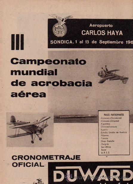 Werbekataloge: PUBLICIDAD ANTIGUA. AVIACI&Oacute;N. III CAMPEONATO MUNDIAL DE ACROBACIA A&Eacute;REA. SONDICA. 1964.
