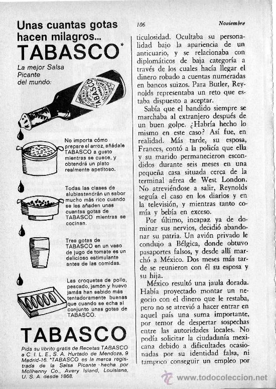 Werbekataloge: PUBLICIDAD EN PRENSA 1969 - TABASCO - GASTRONOMIA