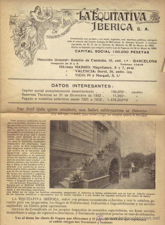 Cat&aacute;logos publicitarios: Publicidad - La Equitativa Ib&eacute;rica - Seguros Sociales