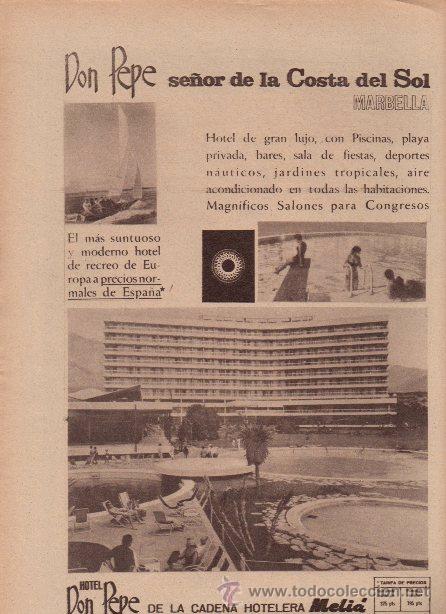 Cat&aacute;logos publicitarios: PUBLICIDAD ANTIGUA. HOTELES. HOTEL DON PEPE. MELI&Aacute;. MARBELLA. 1964. HOJA COMPLETA.