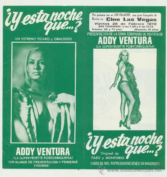 Werbekataloge: Addy Ventura en &iquest;y esta noche...? Programa doble. cine Las Vegas - Los Palacios 1972.