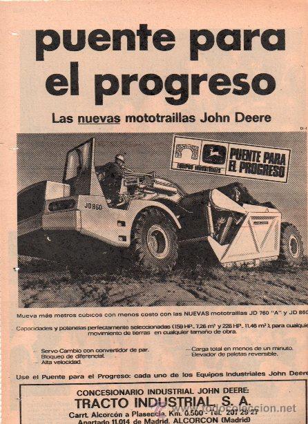 Cataloghi pubblicitari: PUBLICIDAD ANTIGUA. MAQUINARIA. MOTOTRAILLAS JOHN DEERE. 1970. HOJA COMPLETA.