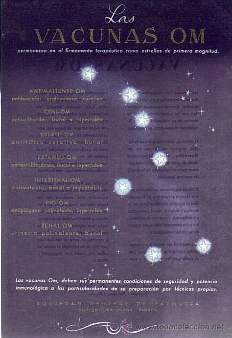 Catalogues publicitaires: CATALOGO LAS VACUNAS OM - SOCIEDAD GENERAL DE FARMACIA,BARCELONA - A&Ntilde;OS 40/50