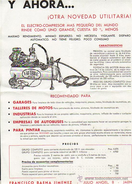 Catalogues publicitaires: CATALOGO BAENAIRE,EL ELECTRO-COMPRESOR MAS PEQUE&Ntilde;O DEL MUNDO-F.BAENA (JAEN) A&Ntilde;OS 50