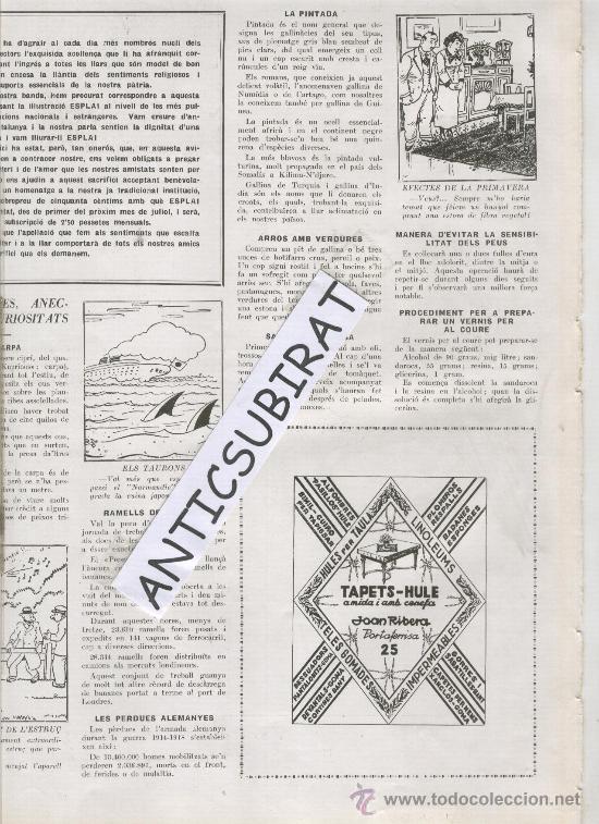 Advertising Catalogs: RECORTE DE PRENSA. A&Ntilde;O 1935.PUBLICIDAD. TAPETES. TAPETS.HULE. JOAN RIBERA. PORTAFERRISA. BARCELONA.