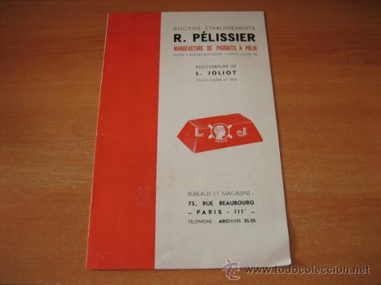 Cat&aacute;logos publicit&aacute;rios: ANCIENS ETABLISSEMENTS R.PELISSIER MANUFACTURE DE PRODOUITS A POLIR  PARIS