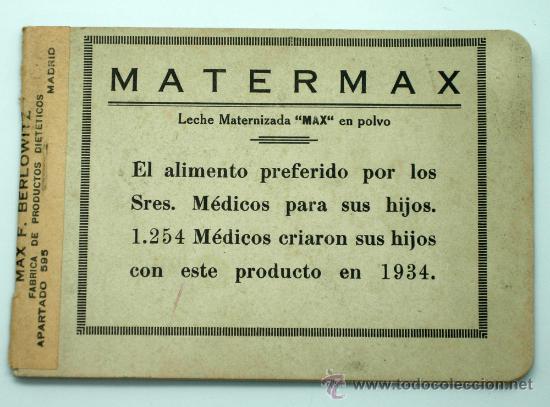 Werbekataloge: Libreta notas publicidad Leche maternizada Matermax polvo a&ntilde;os 30 Dr A Capa Cirug&iacute;a general Madrid