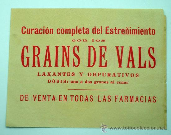Werbekataloge: Publicidad medicina medicamento Grains de Vals Laxantes y depurativos curaci&oacute;n estre&ntilde;imiento