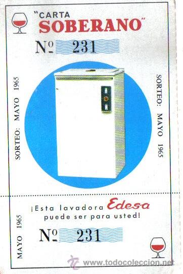 Werbekataloge: CARTA PUBLICIDAD SOBERANO PARA PARTICIPAR EN EL SORTEO DE UNA LAVADORA MAYO DE 1965