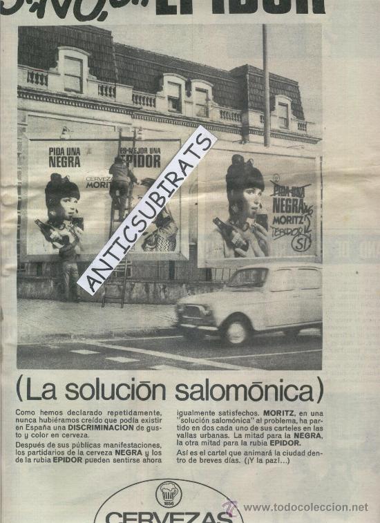 Cat&aacute;logos publicitarios: A&Ntilde;O 1969.GRAN PUBLICIDAD. CERVEZA MORITZ.EPIDOR. ESPECTACULAR PUBLICIDAD. NO VISTA.