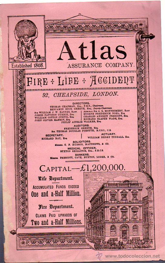 Werbekataloge: CAT&Aacute;LOGO PUBLICITARIO SEGURO ATLAS, POLIZAS Y SEGUROS, 1808