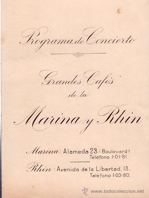 Catalogues publicitaires: PROGRAMA CONCIERTO, GRANDES CAF&Eacute;S DE LA MARINA Y RHIN. VALDESPINO, CASA EN JEREZ, LONDRES, PARIS