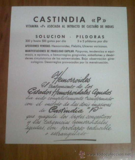 Werbekataloge: ANTIGUA PUBLICIDAD FARMACEUTICA FARMACIA CASTINDIA P HEMORROIDES PILDORAS VITAMINA