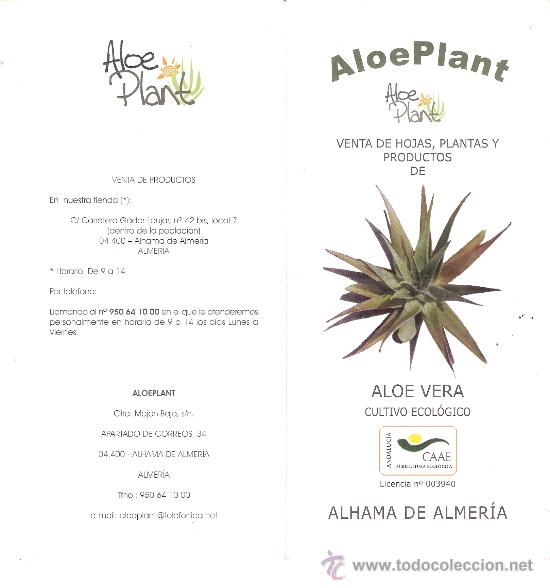 Catalogues publicitaires: Triptico publicitario. Aloe Plant. Aloe Vera y sus propiedades.Uso Interno.Uso Externo. Su Cuidado