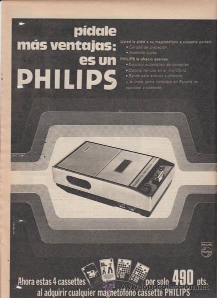 Cataloghi pubblicitari: PUBLICIDAD ANTIGUA. MAGNET&Oacute;FONOS. PHILIPS. CASSETTE RECORDER 2202. 1973.