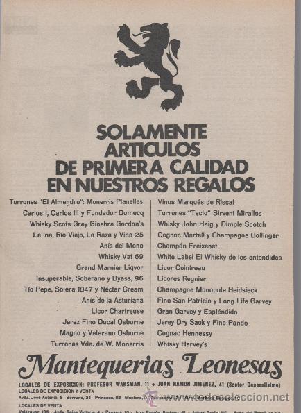 Cat&aacute;logos publicitarios: PUBLICIDAD ANTIGUA. ALIMENTACI&Oacute;N. MANTEQUER&Iacute;AS LEONESAS. 1971.