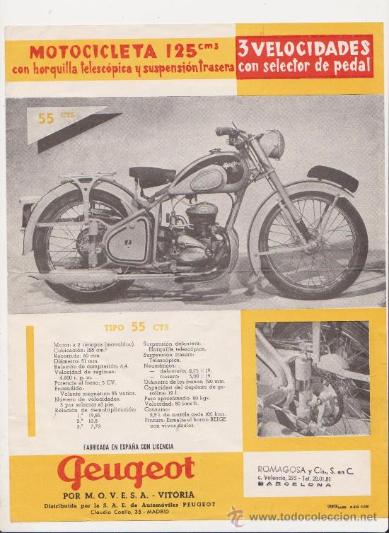 Cat&aacute;logos publicitarios: Peugeot motocicleta 125 cm3 ,3 velocidades con selector de pedal