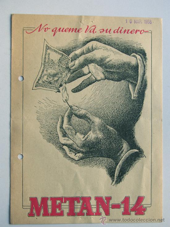 Werbekataloge: METAN - 14 DISOLVENTE DE PETROLEOS / VALENCIA 1958 / FOLLETO PUBLICIDAD COMERCIAL / CARACTERISTICAS
