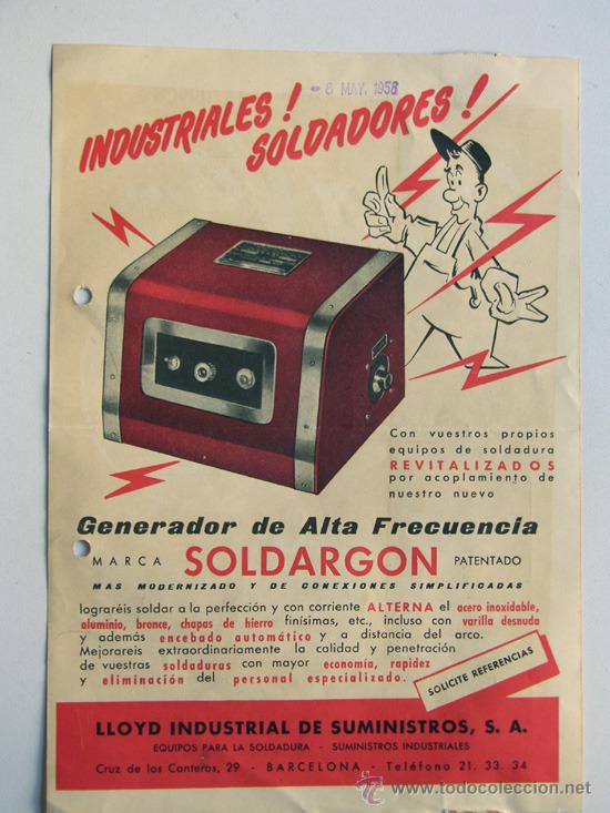 Werbekataloge: SOLDARGON -INDUSTRIAL SOLDADORES / A&Ntilde;O  1958 / FOLLETO PUBLICIDAD COMERCIAL / CARACTERISTICAS