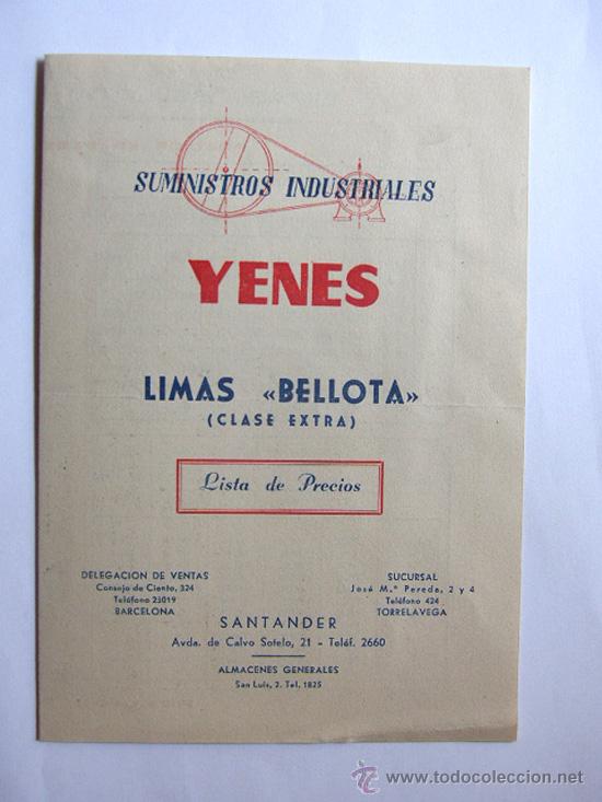 Werbekataloge: PUBLICIDAD / LIMAS BELLOTA / YENES/ SANTANDER 1950 / LISTA DE PRECIOS