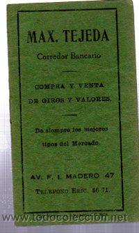 Catalogues publicitaires: PEQUE&Ntilde;O CAT&Aacute;LOGO MAX TEJADA, CORREDOR BANCARIO, TABLA DE EQUIVALENCIAS, M&Eacute;XICO, 1932, 7X11CM