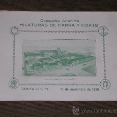 Catálogos publicitarios: TARIFA DE PRECIOS DE 1936 HILATURAS FRABRA Y COATS