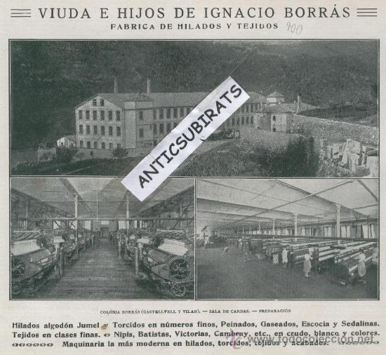 Werbekataloge: HOJA PUBLICITARIA.A&Ntilde;O 1915.IGNACIO BORRAS.CASTELLVELL Y EL VILAR.SANT JOAN DE VILATORRADA.