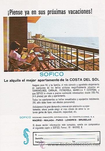 Catalogues publicitaires: PUBLICIDAD ORIGINAL EN PRENSA 1968: SOFICO, COSTA DEL SOL - REF&ordf; (JC) PUBLI 6