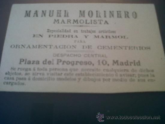 Cat&aacute;logos publicitarios: ANTIGUA ESTAMPA RELIGIOSA PUBLICIDAD MANUEL MOLINERO MARMOLISTA CEMENTERIO PLAZA DEL PROGRESO MADRID