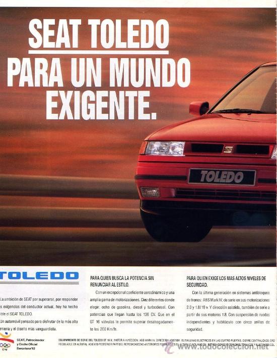 Advertising Catalogs: publicidad prensa 1991 - seat toledo (dos pgs.) - coche