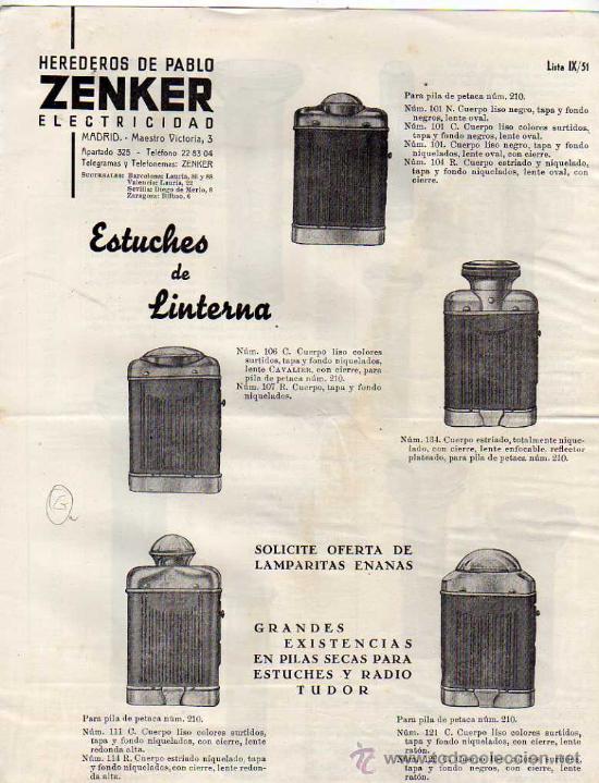 Advertising Catalogs: Herederos de Pablo Zenker. Linternas. 2 hojas. mas 2 listas de precios.