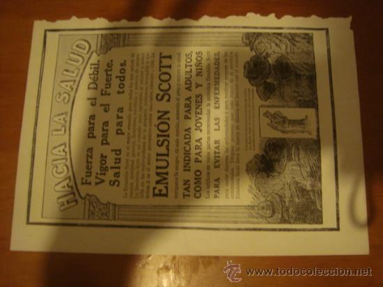 Werbekataloge: muy antigua hoja publicidad, publicitaria, emulsion scott, hacia la salud 1916/20