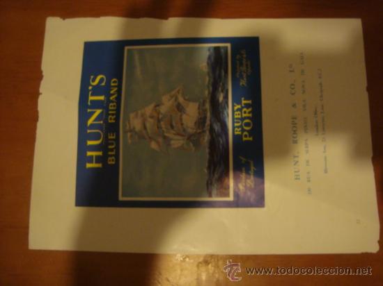 Werbekataloge: muy antigua hoja publicidad, publicitaria, hunt&acute;s ruby port  blue riband