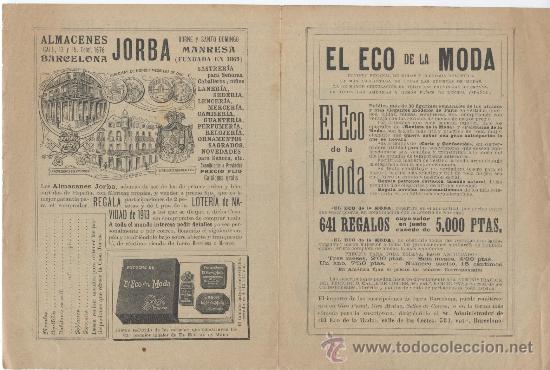 Cat&aacute;logos publicitarios: EL ECO DE LA MODA. PUBLICIDAD ALMACENES JORBA. LISTA REGALOS EN COMBINACI&Oacute;N LOTER&Iacute;A NAVIDAD 1913.