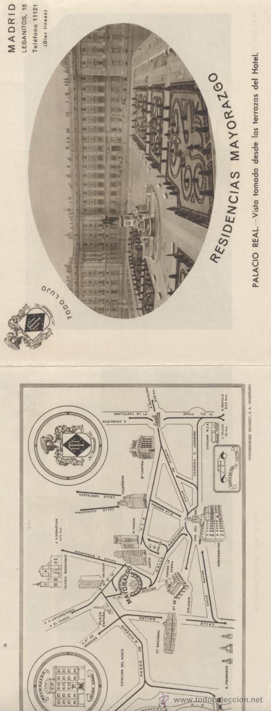 Catalogues publicitaires: Triptico Residencia Mayorazgo. Madrid. Palacio Real. Hueco Grabado Rieusset, S.A. Barcelona.