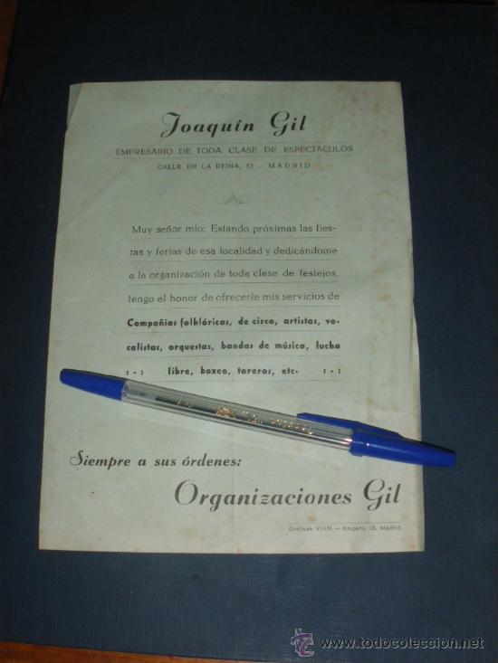 Cat&aacute;logos publicit&aacute;rios: ORGANIZACIONES GIL, JOAQUIN GIL. ESPECTACULOS DE TODA CLASE, MADRID.