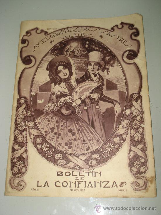 Cat&aacute;logos publicit&aacute;rios: Antiguo Bolet&iacute;n de LA CONFIANZA **SOCIEDAD DE MAESTROS SASTRES DE VALENCIA** de 1927.