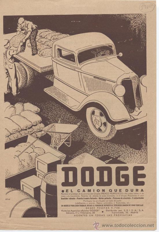 Cat&aacute;logos publicit&aacute;rios: HOJA DE PUBLICIDAD DEL CAMI&Oacute;N DODGE. 1935. REVERSO EL ESTILO AMERICANO DE NATACI&Oacute;N.