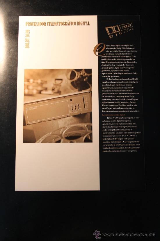 Cat&aacute;logos publicitarios: Folleto cat&aacute;logo procesador Dolby Digital DA20 para cine y proyector de 35mm