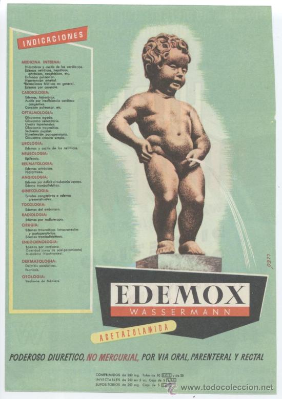 Cat&aacute;logos publicitarios: Publicidad farmacia. Edemox Wassermann, diur&eacute;tico. Hidro Diuriwas.